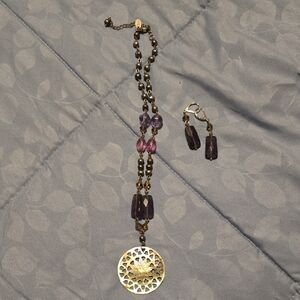 Lia Sophia Purple Bead Necklace with Gold Filigree Pendant and Matching Earrings